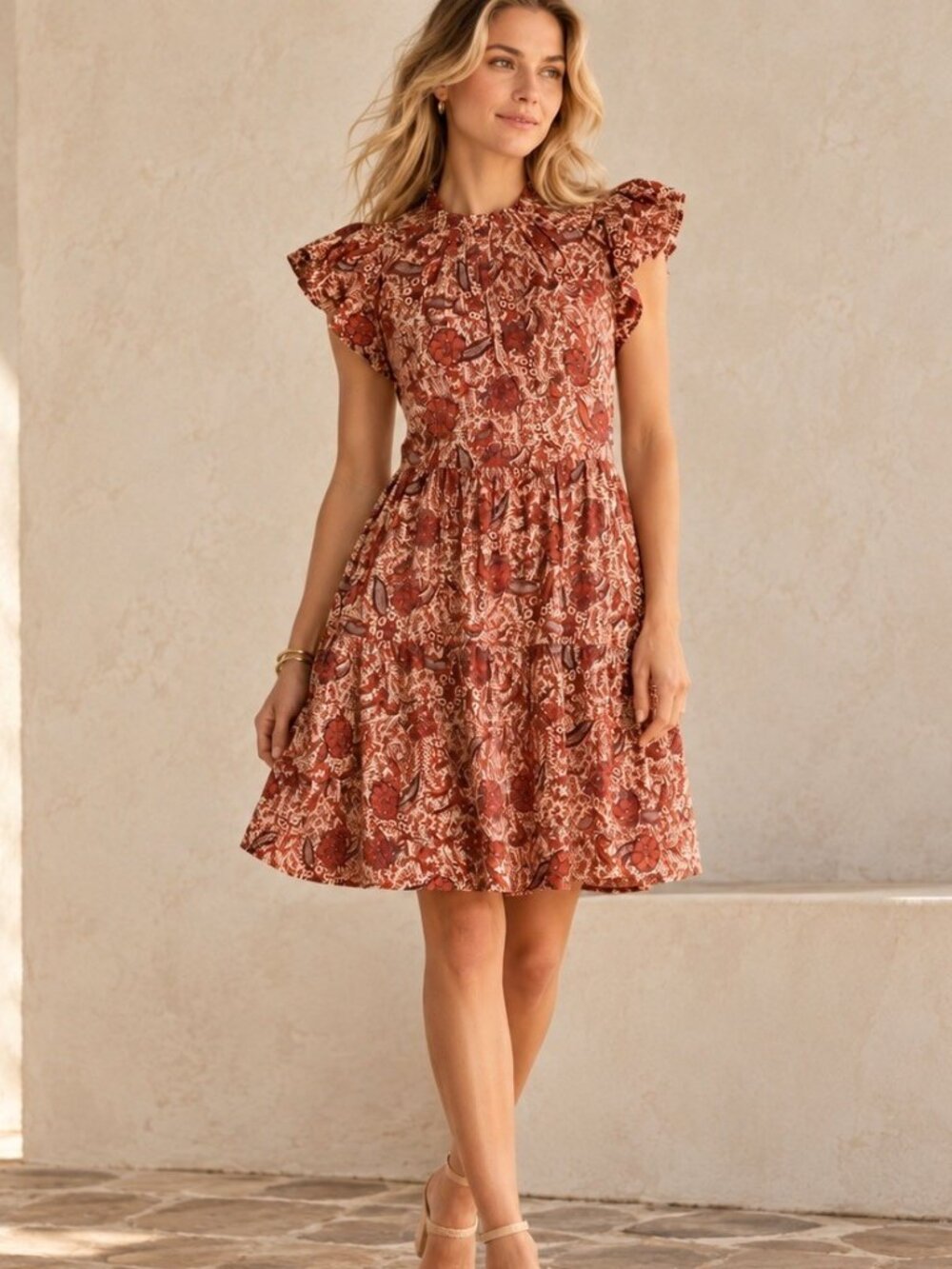 Ulla Johnson Size 2 Kasim Red Brick Floral Dress Boho Prairie Cottagecore   NWT